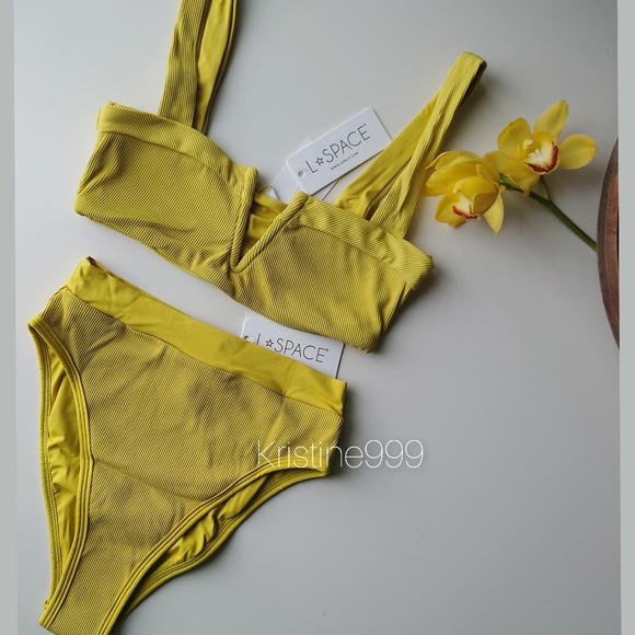 L*Space Lee Lee Top Frenchi Bottom Bikini Set in Apple Green Yellow Lime - Picture 10 of 12